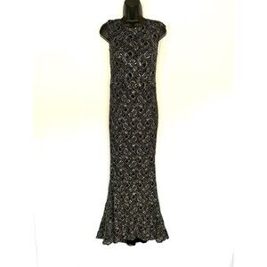 Theia Women’s Gown Black Gold Size 8 Cap Sleeve Lace The Edinburgh $895